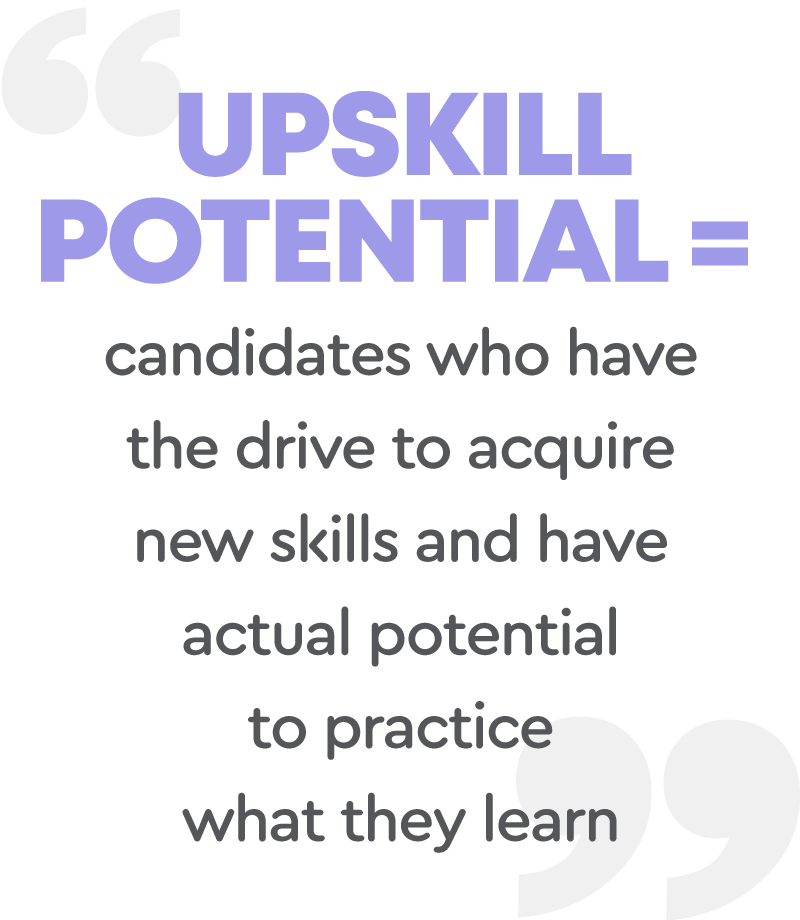 Upskill potential equals candidates who have the drive to acquire new skills pull quote
