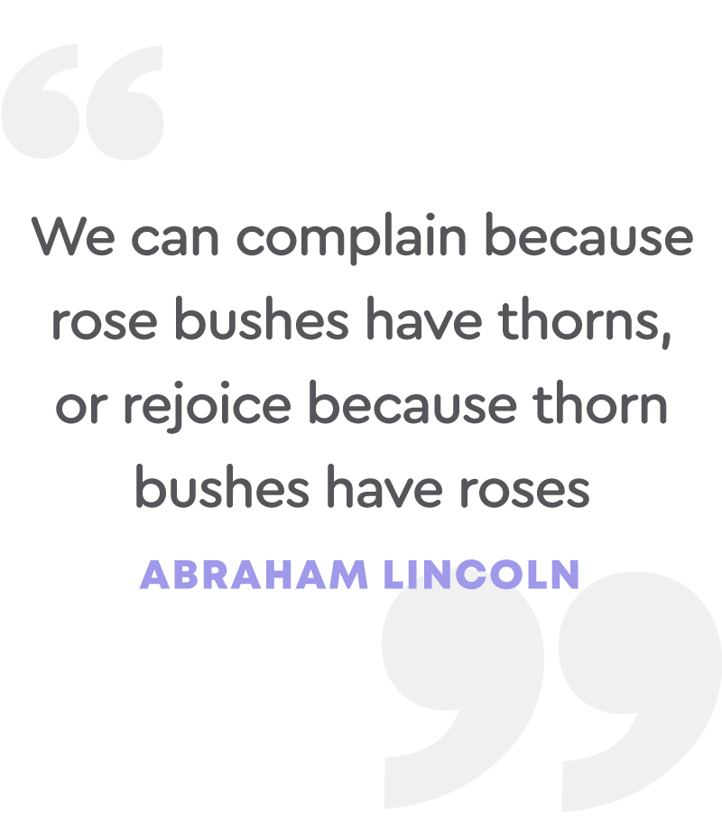 We can complain because rose bushes have thorns, or rejoice because thorn bushes have roses - Abraham Lincoln