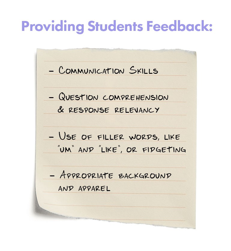 Interview preparation feedback: communication skills, question comprehension, appropriate background and apparel