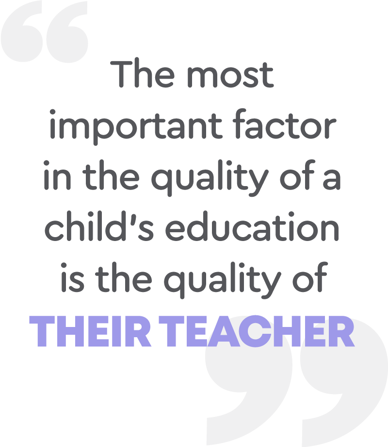The most important factor in the quality of a child’s education is the quality of their teacher.