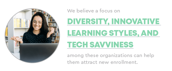 A focus on diversity, innovative learning styles, and tech savviness can help institution of higher education attract new enrollment.