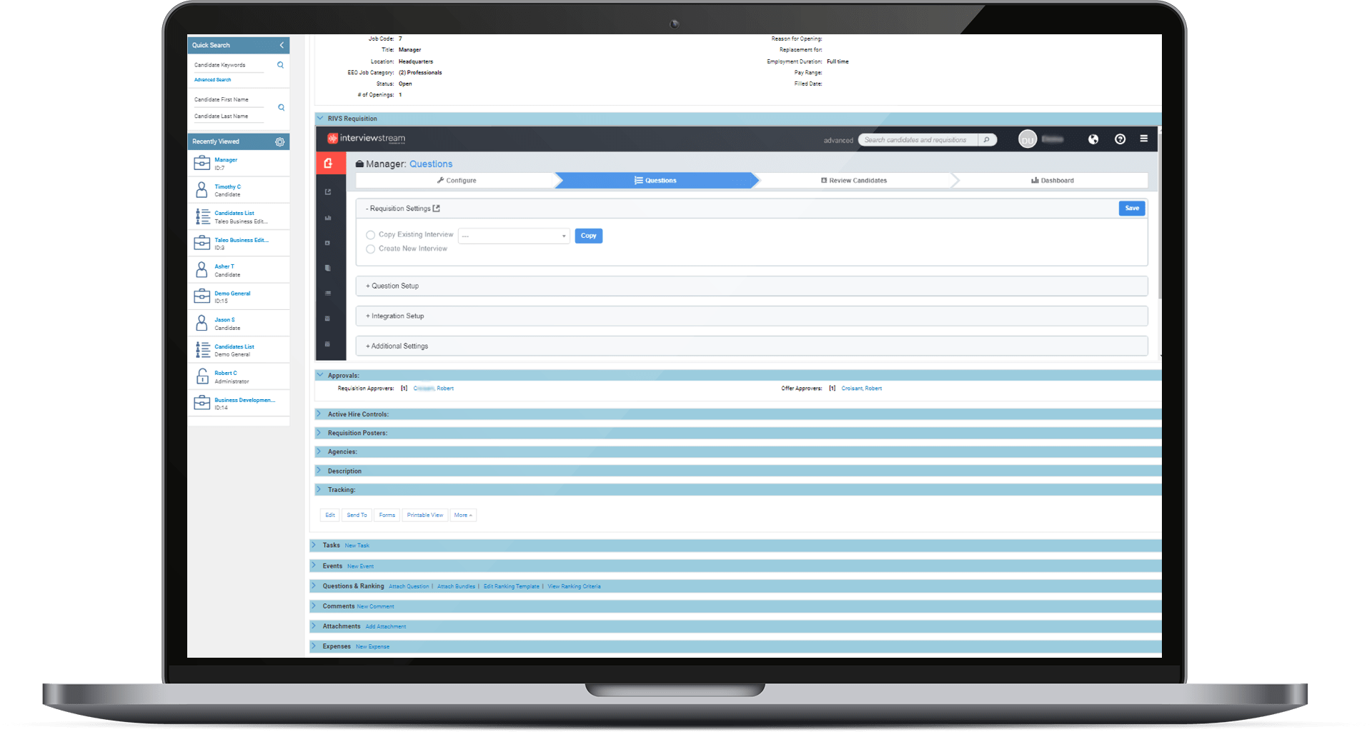 Add interviewstream's video interviews to Tale Business Edition requisitions.