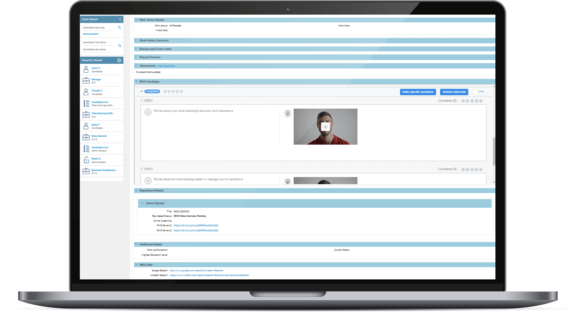 Review recorded candidate responses within the candidate profiles inside Tale Business Edition.