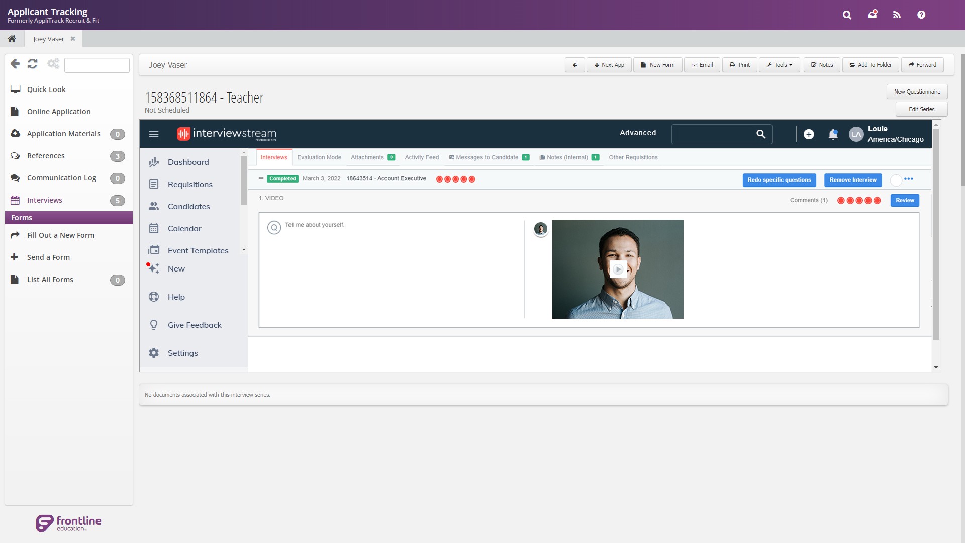 Image of Frontline Education applicant tracking system and interviewstream integration
