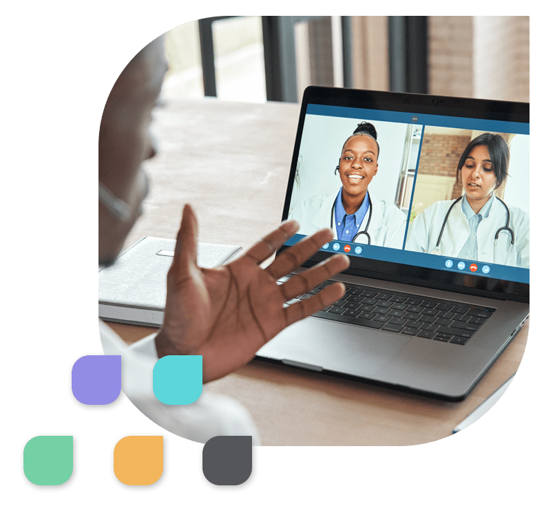 Hiring team interviewing a candidate for an open physician role via a live video interview