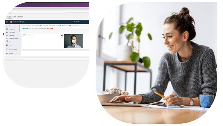 HR Manager evaluating candidate interview for teaching position through Frontline Recruiting and Hiring with the interviewstream integration
