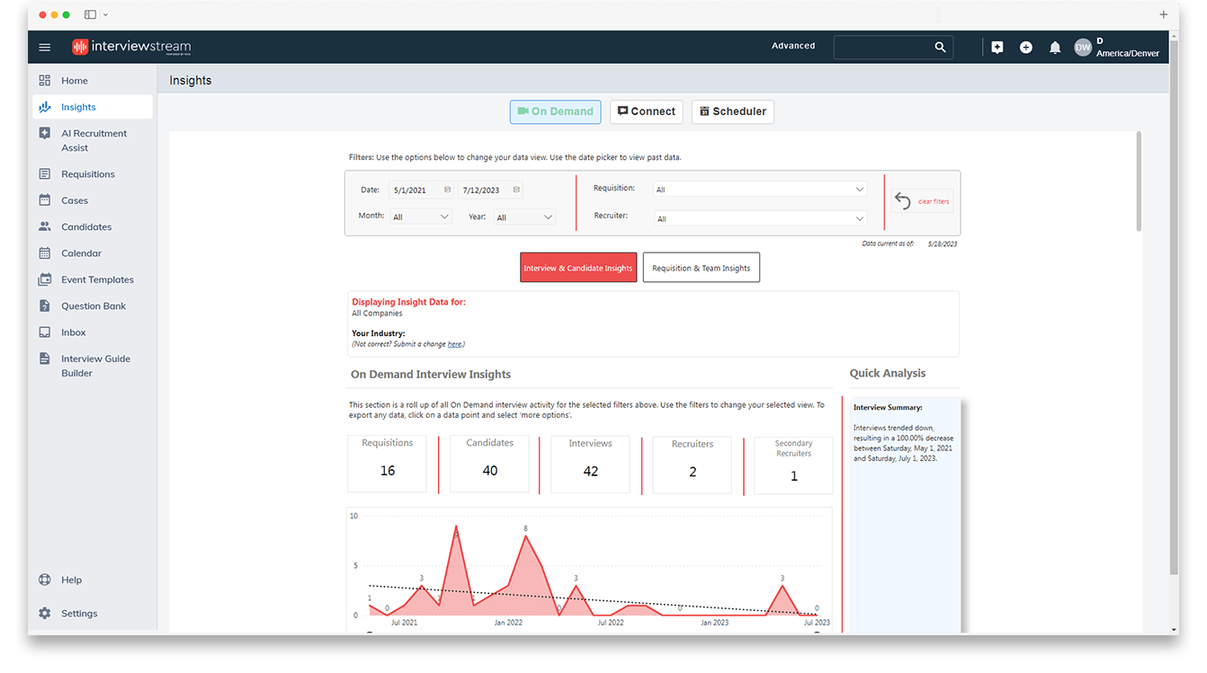 Screenshot of interview insight data driven decision making tool