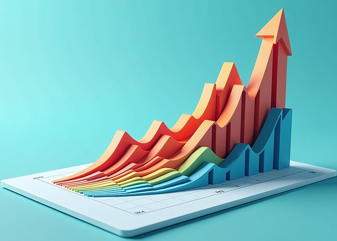 Stacked graphs showing an upward trend, symbolizing growth and success in hiring strategies for 2025.