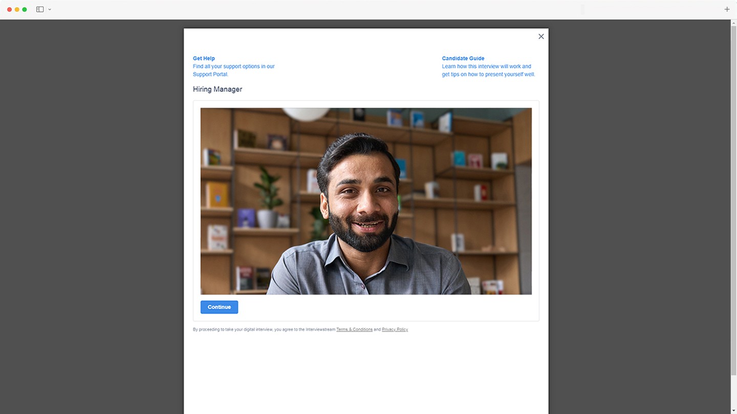 A candidate completing an on demand video interview using interviewstream.