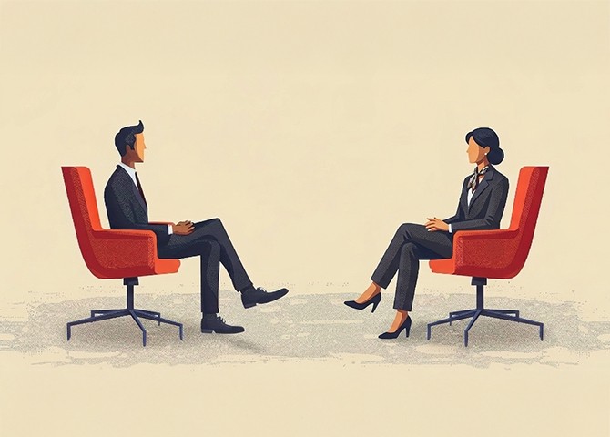 AI-assisted hiring interview between two professionals representing a K-12 school hiring committee reviewing teacher candidates.